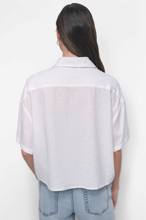CROPPED LINEN-BLEND SHIRT
