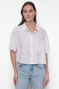 CROPPED LINEN-BLEND SHIRT