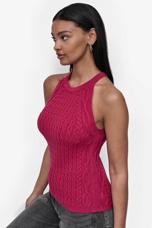 CABLE-KNIT HALTER-STYLE SWEATER