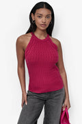 CABLE-KNIT HALTER-STYLE SWEATER