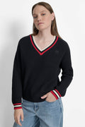 STRIPED LOGO-EMBELLISHED SWEATER