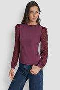 LACE PUFF LONG SLEEVE CREW NECK TEE