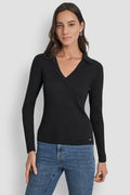LONG SLEEVE RIB POLO SWEATER