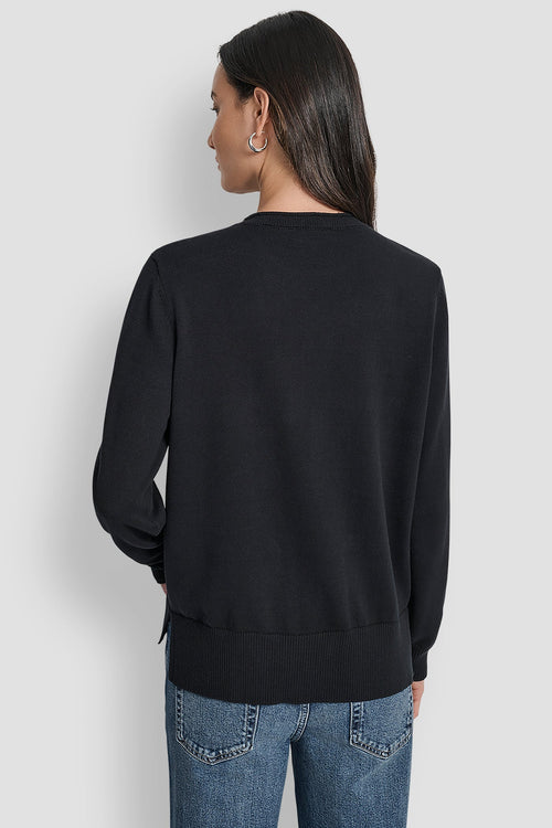 DKNY STACKED RHINESTONE LOGO LONG SLEEVE CREW NECK