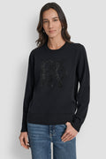 DKNY STACKED RHINESTONE LOGO LONG SLEEVE CREW NECK