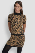 CAP SLEEVE MOCK NECK CHEETAH JACQUARD SWEATER