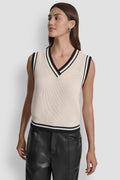 V-NECK TIPPED SLEEVELESS SWEATER