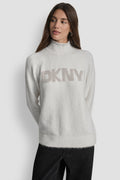 DKNY TINSEL LOGO LONG SLEEVE RAGLAN SWEATER