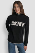 DKNY TINSEL LOGO LONG SLEEVE RAGLAN SWEATER