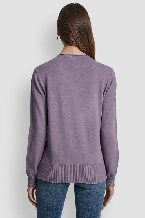 DKNY STACKED RHINESTONE LOGO LONG SLEEVE CREW NECK