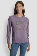 DKNY STACKED RHINESTONE LOGO LONG SLEEVE CREW NECK