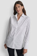 PEARL EMBELLISHED LONG SLEEVE BUTTON FRONT SHIRT