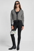 LOGO JACQUARD LONG SLEEVE V-NECK CARDIGAN