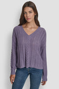 MOHAIR LIKE CABLE V-NECK SWEATER