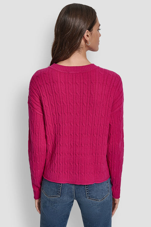 CABLE LONG SLEEVE CREW NECK WITH BABY ROLL AT HEM