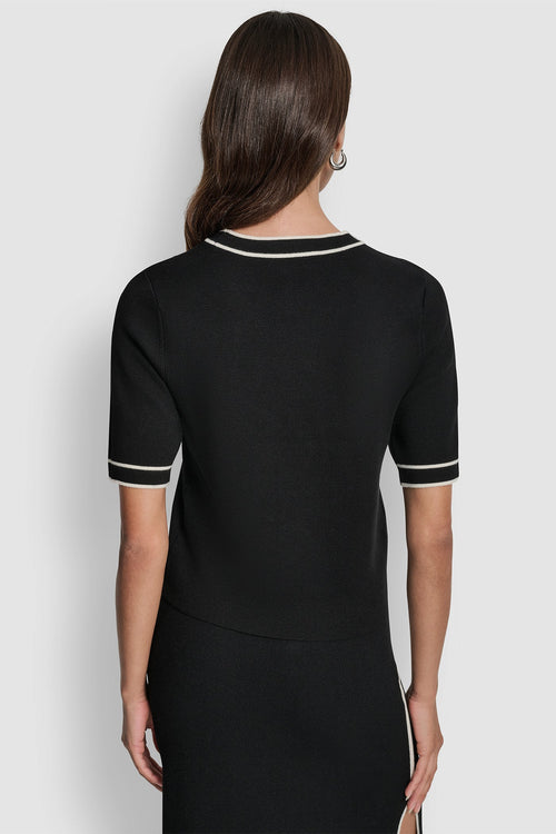 CROPPED COLOR BLOCK ELBOW SLEEVE WITH LOGO PATCH