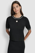 CROPPED COLOR BLOCK ELBOW SLEEVE WITH LOGO PATCH