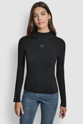 RIB LONG SLEEVE MOCK NECK WITH RHINESTONES AT CUFF