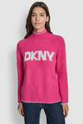 DKNY TINSEL LOGO LONG SLEEVE RAGLAN SWEATER