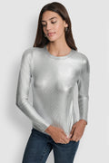 FOIL RIB CREW NECK LONG SLEEVE TOP