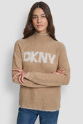 DKNY TINSEL LOGO LONG SLEEVE RAGLAN SWEATER