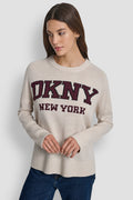 VARSITY LOGO INTARSIA CREW NECK RELAXED SWEATER