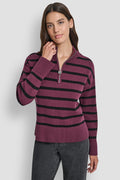 LONG SLEEVED 1/4 ZIP COLLAR STRIPED SWEATER