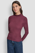 RIPPLE LACE MOCK NECK RUCHED SIDE LONG SLEEVE TEE