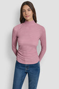 RIPPLE LACE MOCK NECK RUCHED SIDE LONG SLEEVE TEE