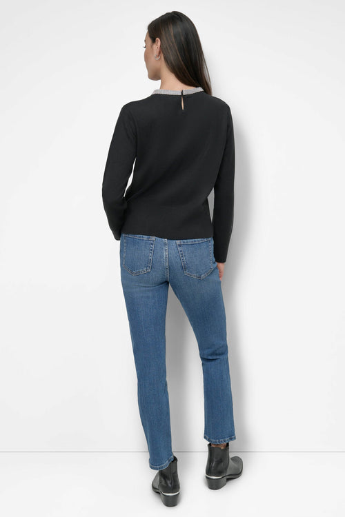 CREW NECK WITH RHINESTONE TRIM AT NECK