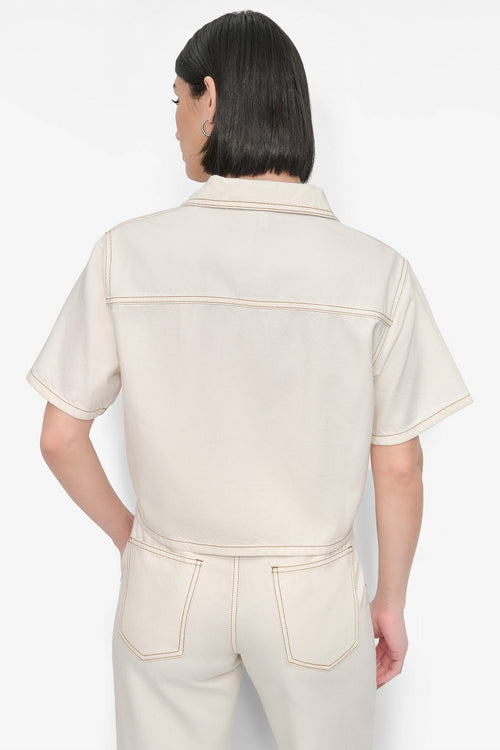 CROPPED ZIP-FRONT DENIM SHIRT