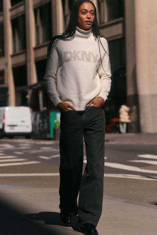 DKNY TINSEL LOGO LONG SLEEVE RAGLAN SWEATER